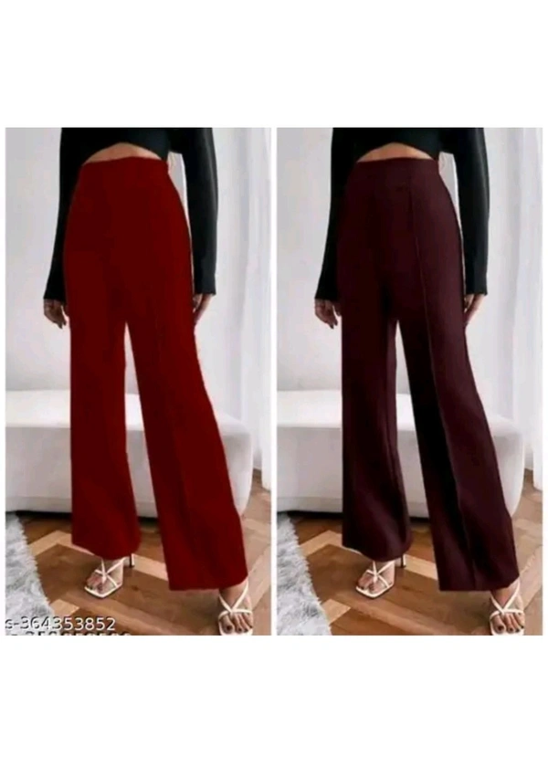 LUXCERA  Women High Rise Trousers Combo Of 2  - Maroon, S