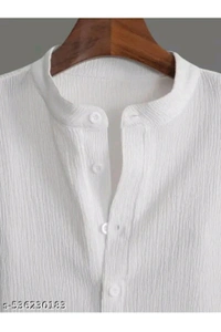 LUXCERA  Popcorn Short Sleev Kurta For Mens Casual Party Wear  - White, S