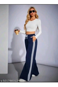 Women's Lycra Strip Trouser  - Navy Blue, S