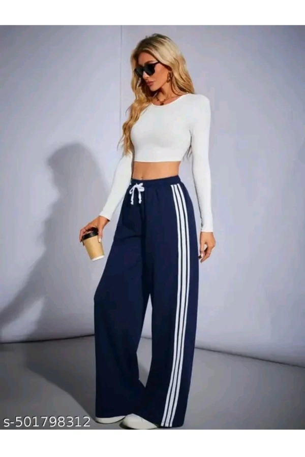 Women's Lycra Strip Trouser  - Navy Blue, XXL