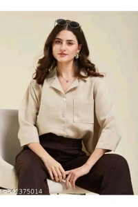 Women's Trendy Casual Shirt  - Beige, M