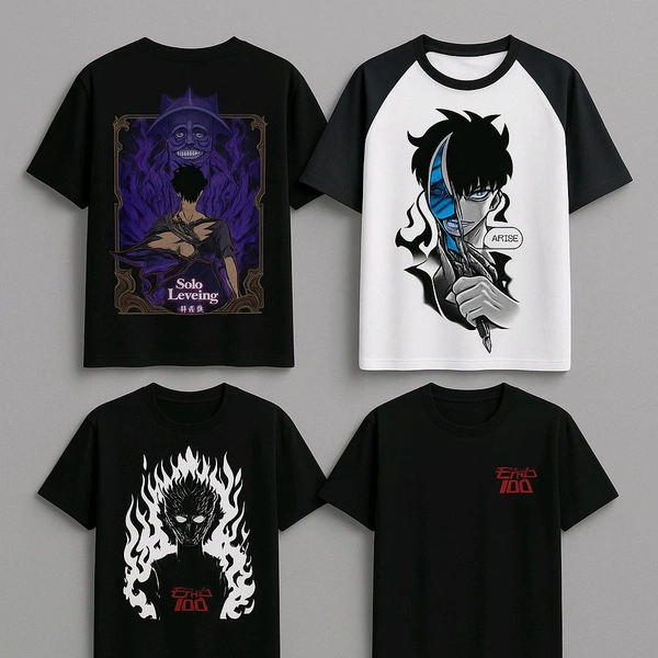3 Anime Style Tshirts 3 In One - Black, Xl