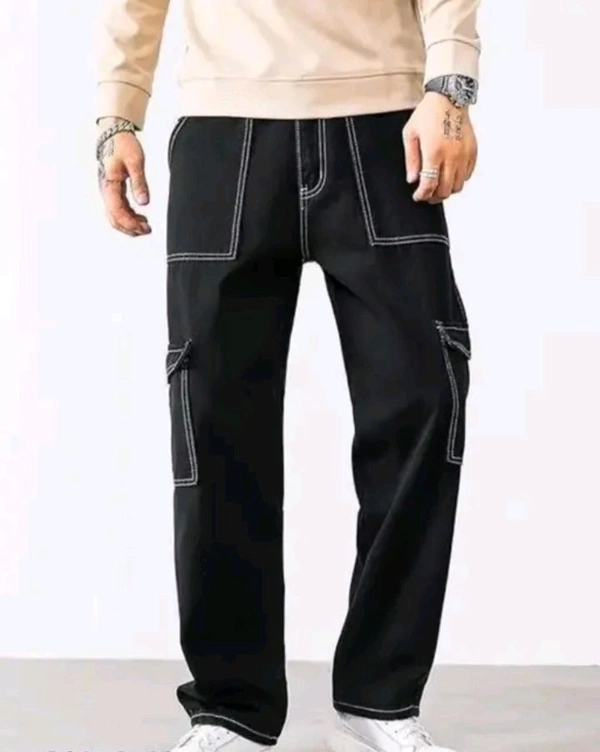 Men Cargo Jeans  - Black, 28