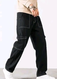 Men Cargo Jeans  - Black, 32