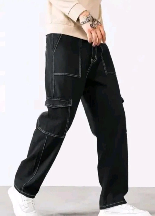 Men Cargo Jeans  - Black, 32