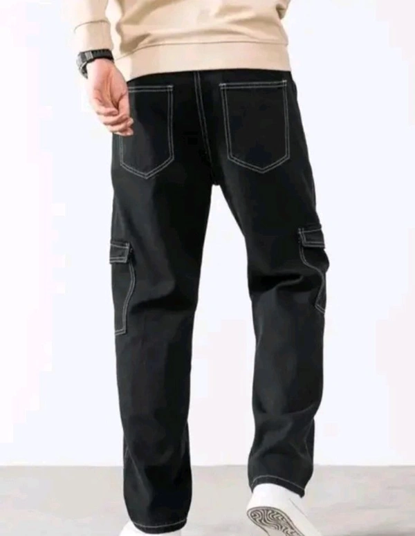 Men Cargo Jeans  - Black, 32