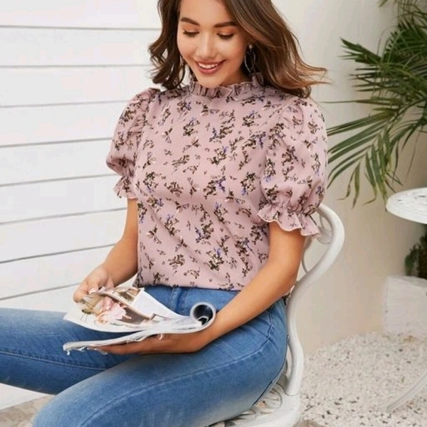 Rayon Puff Sleeved Tops - S - 36
