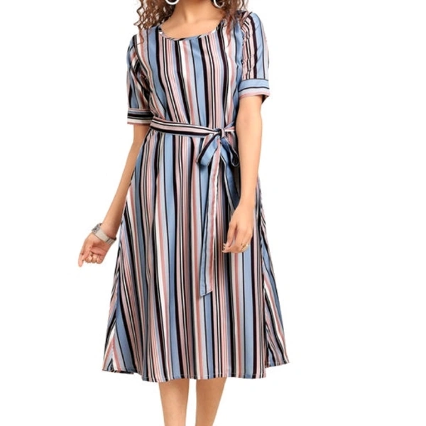 Pretty latest Women Crepe dress - XS, Blue Brown Stripes -1