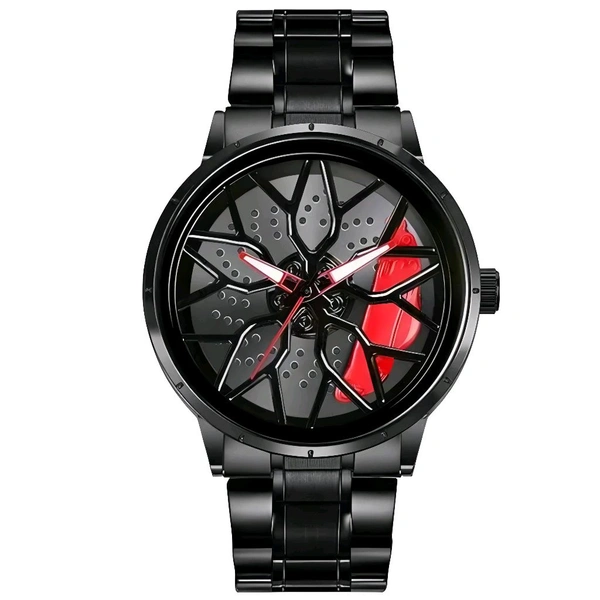 3d car Wheel Watch For Men, Alloy Strap,3d Watch Dial (Red Colour)
