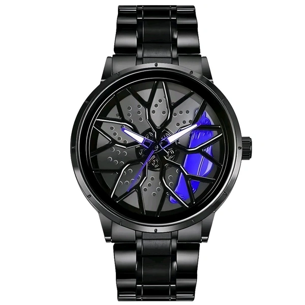 3d car Wheel Watch For Men, Alloy Strap,3d Watch Dial (Blue Colour)