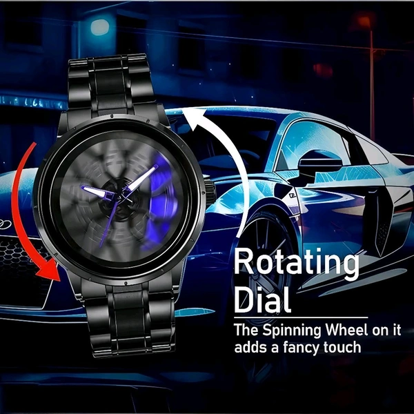 3d car Wheel Watch For Men, Alloy Strap,3d Watch Dial (Blue Colour)