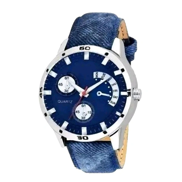 Primium Blue Leather Strap Watch For Men 