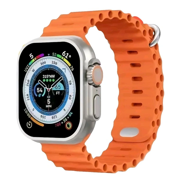 T800 Ultra Unisex Smartwatch For Men And Women, Wireless Charging, Orange Strap 