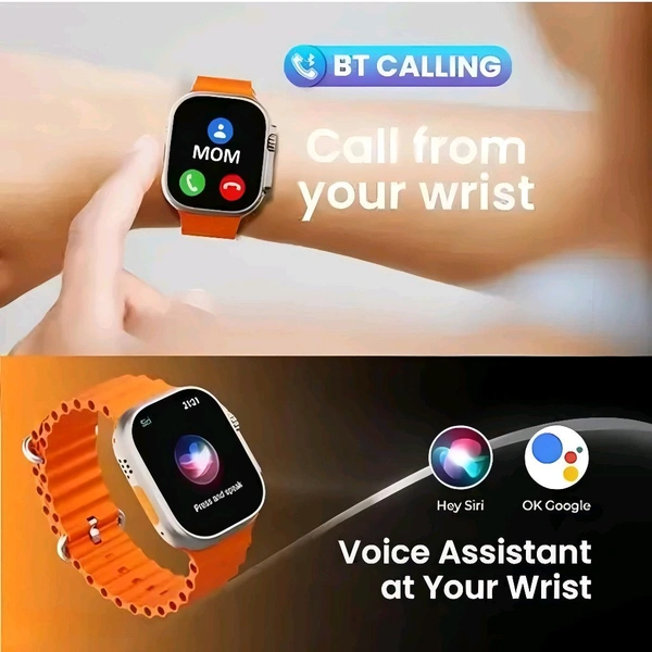 T800 Ultra Unisex Smartwatch For Men And Women, Wireless Charging, Orange Strap 