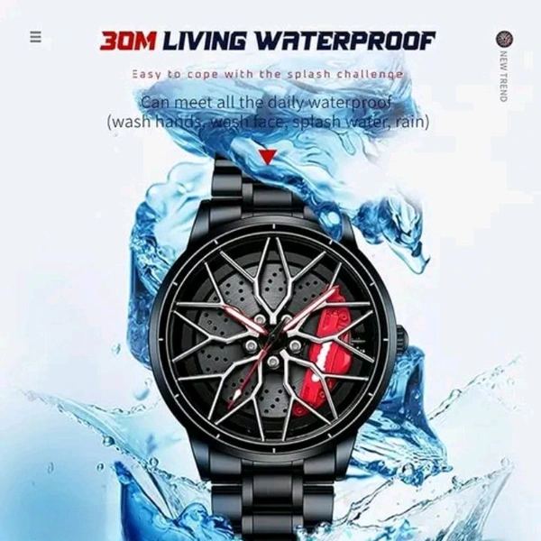 3d car Wheel Watch For Men, Alloy Strap,3d Watch Dial (Green Colour)