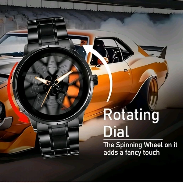 3d car Wheel Watch For Men, Alloy Strap,3d Watch Dial (Green Colour)