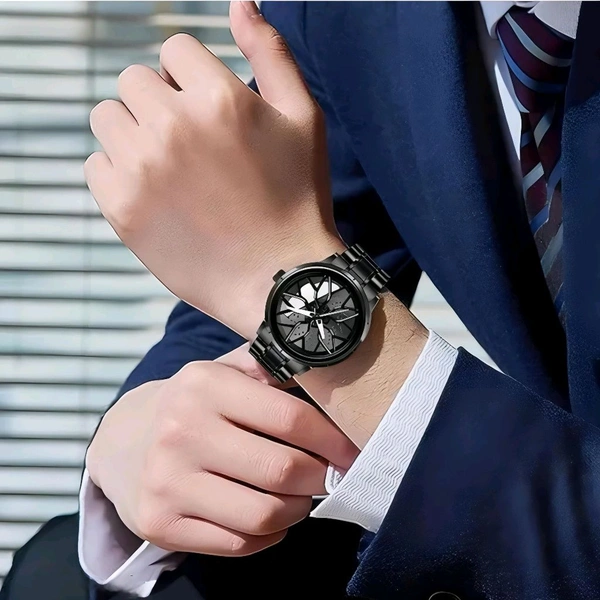 3d car Wheel Watch For Men, Alloy Strap,3d Watch Dial (White Colour)