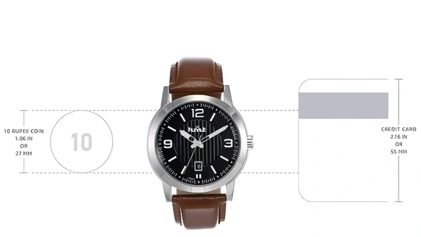 Primium Analogue Watch For Men,Black Dial, Brown Strap