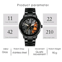 3d car Wheel Watch For Men, Alloy Strap,3d Watch Dial (Orange Colour)