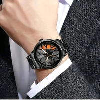 3d car Wheel Watch For Men, Alloy Strap,3d Watch Dial (Orange Colour)
