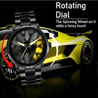 3d car Wheel Watch For Men, Alloy Strap,3d Watch Dial (Yellow Colour)
