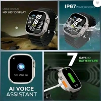 T800 Ultra Unisex Smartwatch For Men And Women, Wireless Charging, Orange Strap 