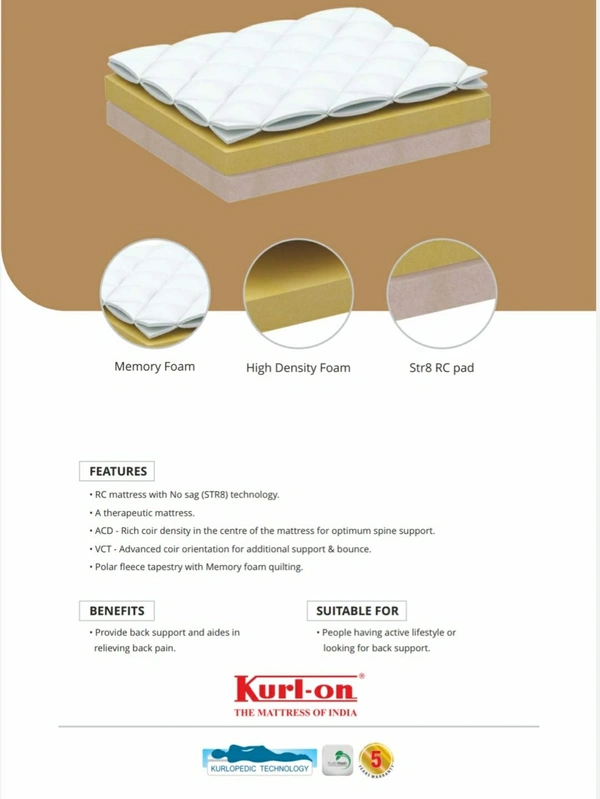 Kurlon Ortho Magic 5 Inch Mattress Memory Foam Coir Mattresses - 78 X 48, 5 Inch Thickness