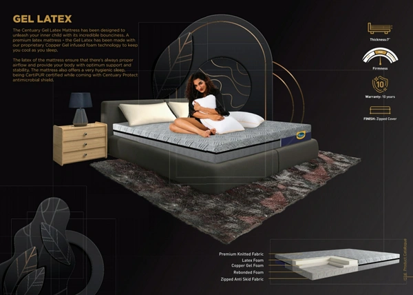 Centuary Gel Latex Mattress 7 Inch Latex With Bonded Foam Mattresses - 75 X 60, 7 Inch Thickness