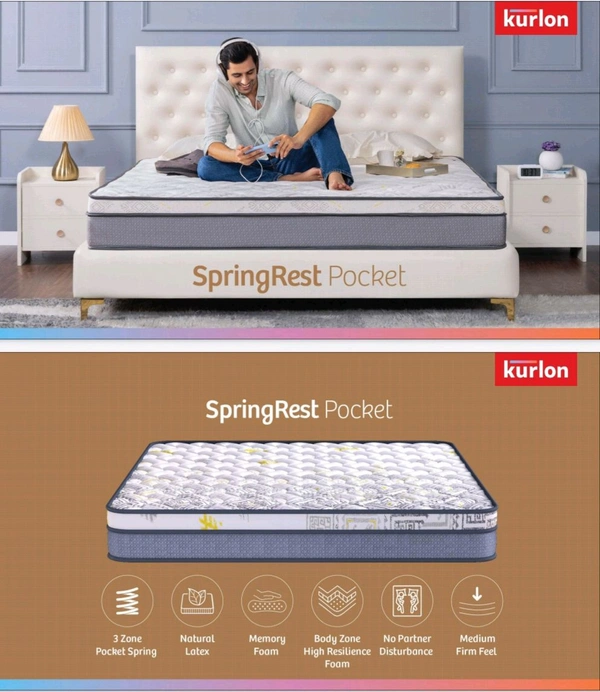 Kurlon SpringRest Pocket Essential Mattress 6 Inch / 8 Inch Pocket Spring Mattresses - 72 X 30, 6 Inch Thickness