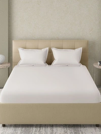 King size Bed sheet Plain 300 Tc Cotton Double Bedsheet White 108 inch x 120 inch - 2.74 M X 3.00 M - 2Pc
