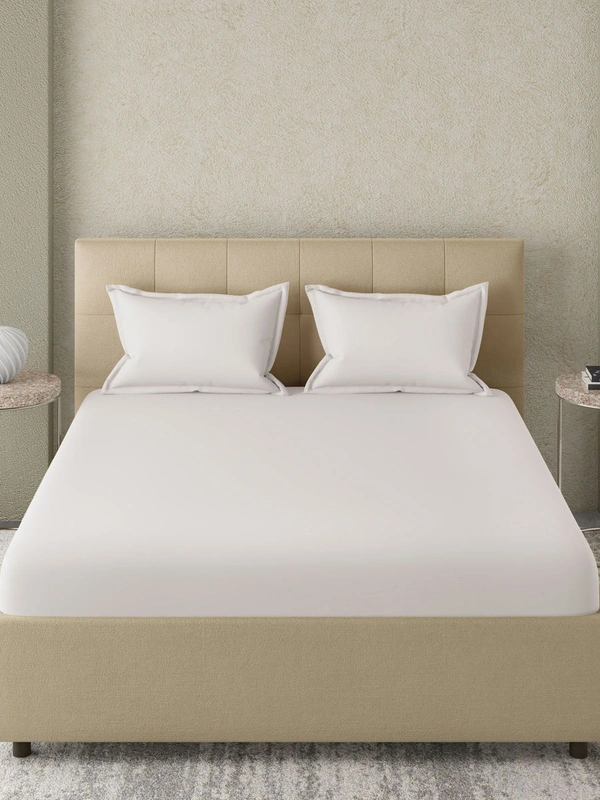 King size Bed sheet Plain 300 Tc Cotton Double Bedsheet White 108 inch x 120 inch - 2.74 M X 3.00 M - 2Pc