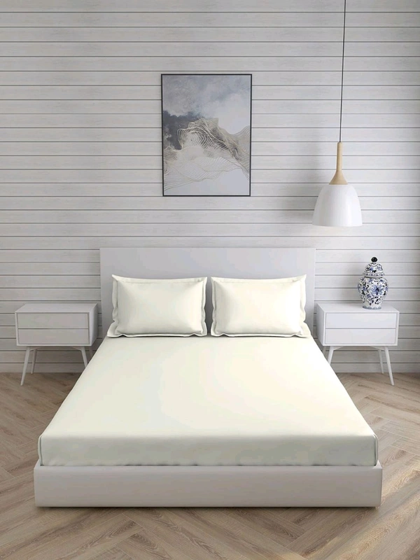 King size BedSheet Plain 400 Tc Cotton Double Bed sheet Heavy Thread Count 108 Inch X 108 Inch Ivory Colour 