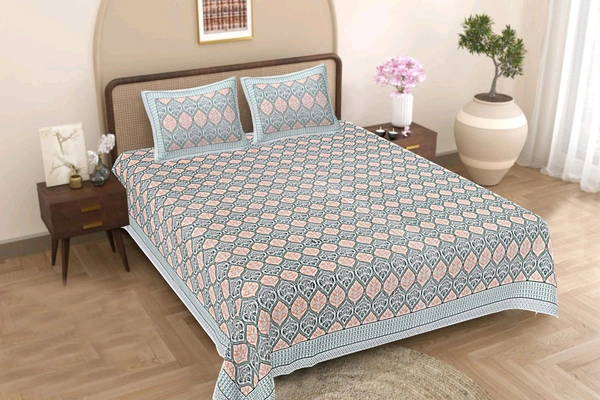 Jaipur King Size Bed Sheet Double bedsheet 108 Inch X 108 Inch With 2 Pillow Cover