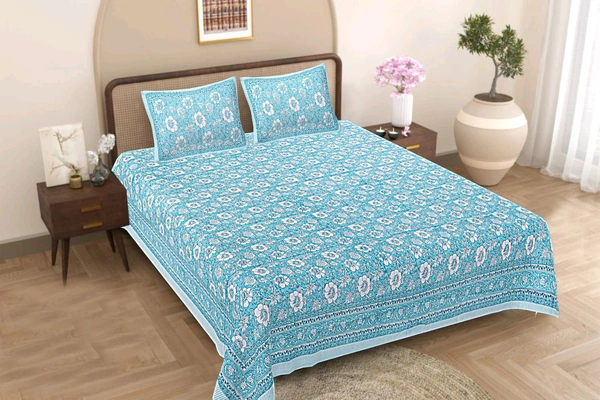 Jaipur King Size Bed Sheet Double bedsheet 108 Inch X 108 Inch With 2 Pillow Cover