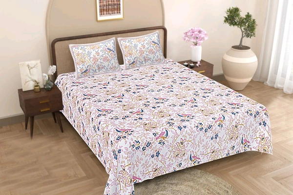 Jaipur King Size Bed Sheet Double bedsheet 108 Inch X 108 Inch With 2 Pillow Cover