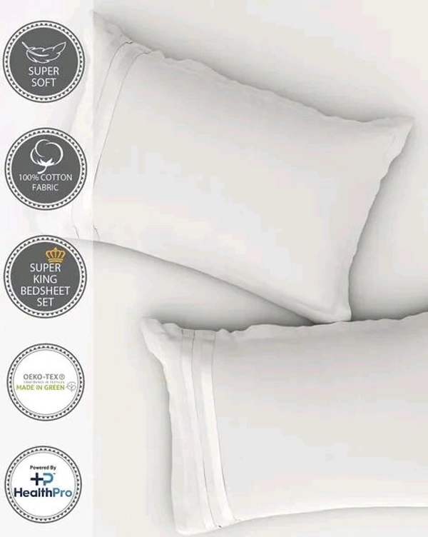 Super King Size Bedsheet 3 X 3 Meter Bed Sheet With 2 Pillow Covers White Plain Heavy Tc Premium Quality Smooth Bedsheet Shop Online - 3.00 M X 3.00 M