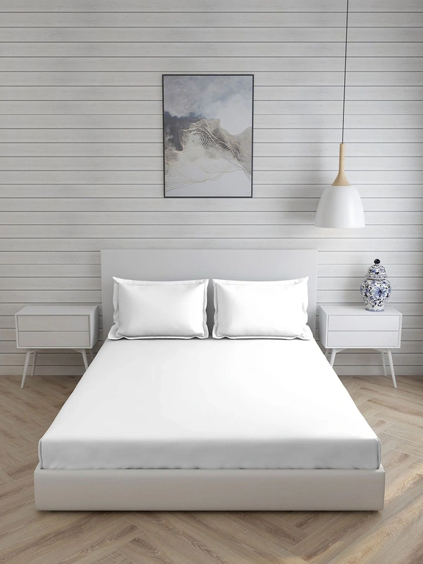 King size Bed Sheet Plain 400 Tc Cotton Double Bed sheet White Premium Quality Heavy Thread Count - 2.74 M X 2.74 M