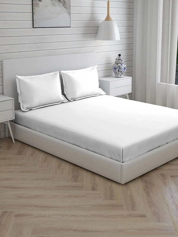 King size Bed Sheet Plain 400 Tc Cotton Double Bed sheet White Premium Quality Heavy Thread Count - 2.74 M X 2.74 M