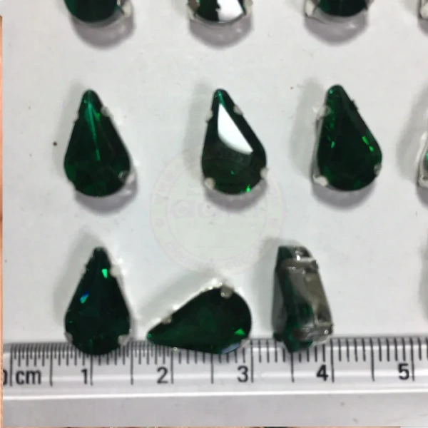 Teardrop Clip Clip Stone 12x 8mm - Green, 10 Pieces