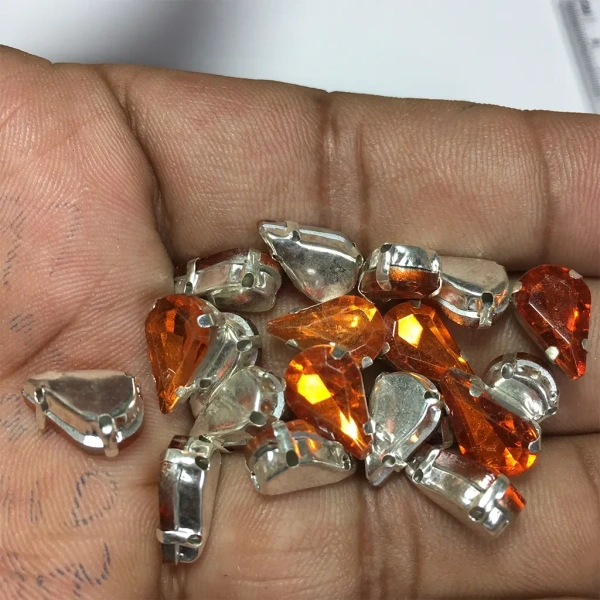 Teardrop Clip Clip Stone 12x 8mm - Orange, 10 Pieces
