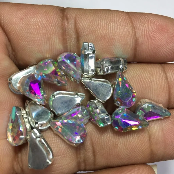 Teardrop Clip Clip Stone 12x 8mm - Rainbow, 10 Pieces
