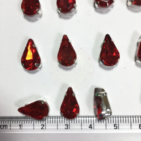 Teardrop Clip Clip Stone 12x 8mm - Red, 10 Pieces