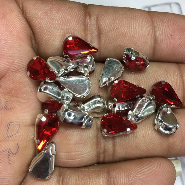 Teardrop Clip Clip Stone 12x 8mm - Red, 10 Pieces