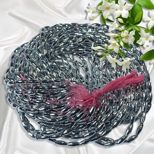 4MM Silver Beads Bunch 12 line Eye Shape – A1 quality - Silver, 4MM, 1 Bunch (12Lines)