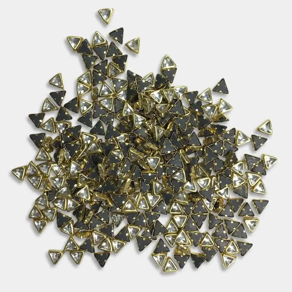 Kundan Stone 4mm White Color Flat Back Framed Triangle Shape - 50gms, 4MM, Triangle