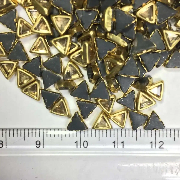 Kundan Stone 4mm Gold Color Flat Back Framed Triangle Shape - 50gms, 4MM, Triangle