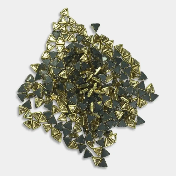 Kundan Stone 4mm Gold Color Flat Back Framed Triangle Shape - 50gms, 4MM, Triangle