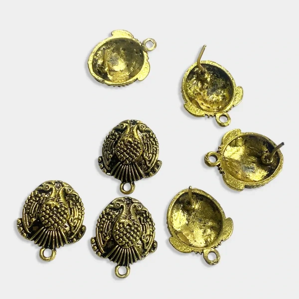 Antique Gold Metal Peacock Earrings Making Studs Tops - 10 Pieces