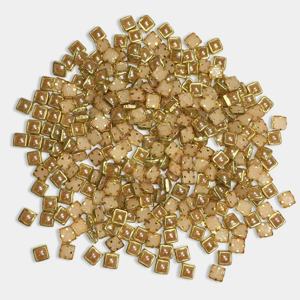 Ceramic Kundan Stone 4mm Gold Color Square Shape - 50gms, 4MM, Square