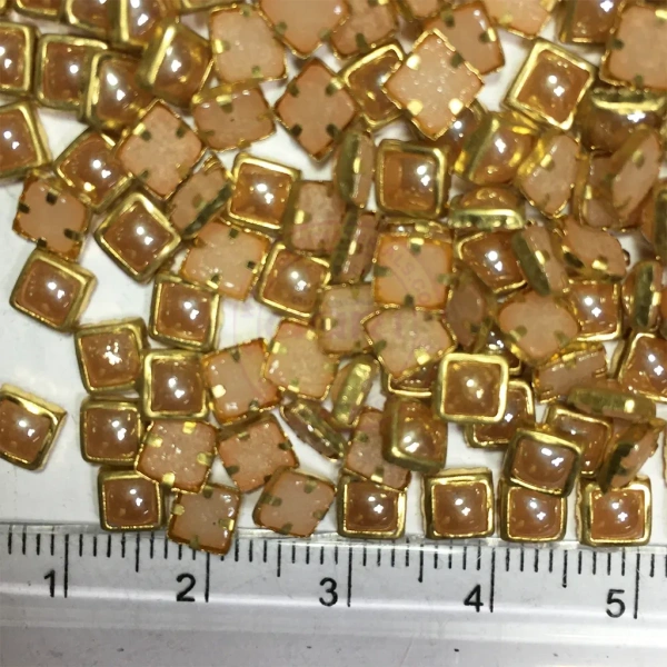Ceramic Kundan Stone 4mm Gold Color Square Shape - 50gms, 4MM, Square